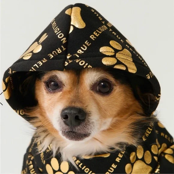 True Religion Metallic Paw Logo Dog Hoodie - Picture 5 of 8